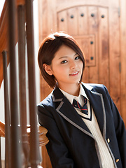 Tsubasa Akimoto Asian in sexy uniform enjoys her way to school